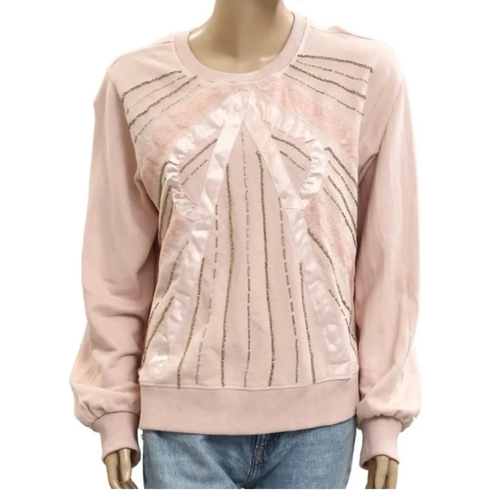 NWOT Anthropologie Blush Pink Sweatshirt with Sequin Detail - Picture 7 of 10